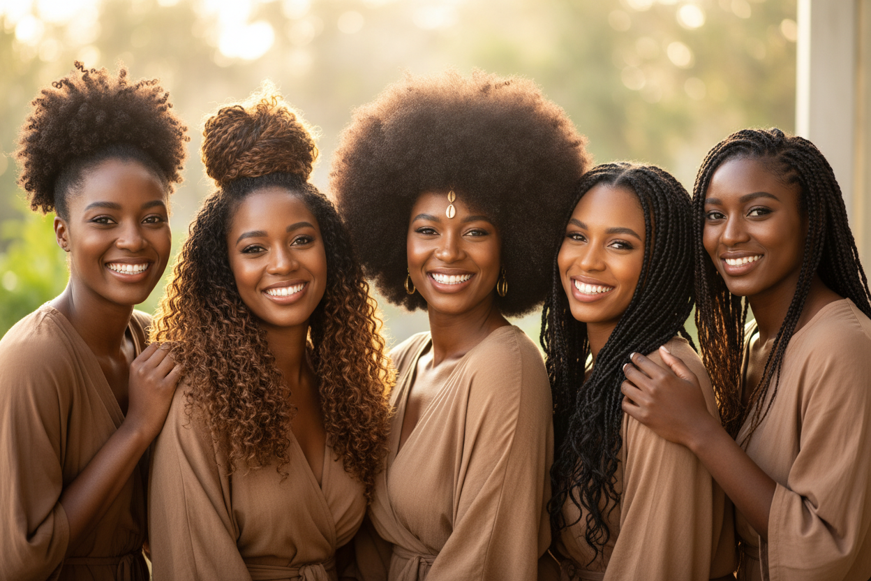 Plusieurs femmes femmes noirs  avec des textures de cheveux differents